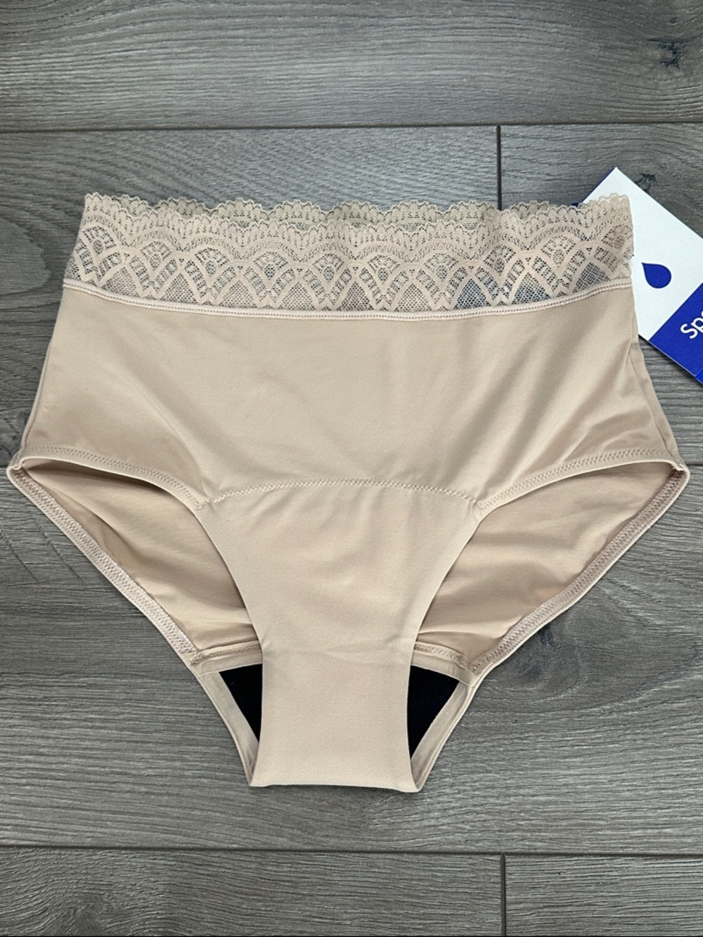 Thinx Lace Hi-Waist Bladder Absorbent Leak Protection Brief Panty Biege Small